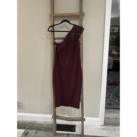 TED BAKER London Jalis Lace One-Shoulder Burgundy Dress Size 3 NEW - Picture 3 of 11